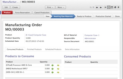 modulo de produccion openERP aplicacion de produccion o fabricacion openERP