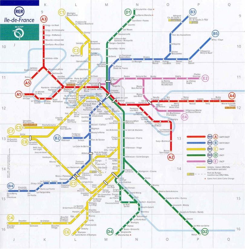 Mapa o plano del RER de Paris