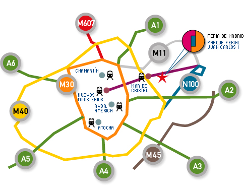 mapa de acceso a IFEMA - Parque Ferial Juan Carlos Primero de Madrid en coche o en tren